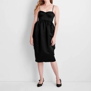 Dark Coquette Black Corset Bustier Satin Midi Dress XSmall Formal Goth Vamp Prom